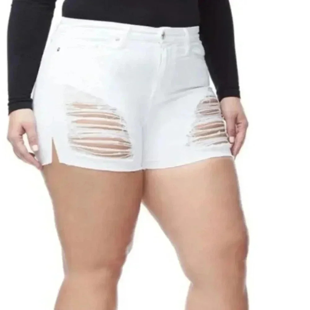 Good American White Distressed Ripped Jean Shorts Plus Size 20